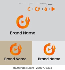 Coding pen with play concept logo design	