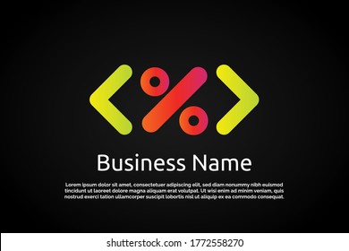 Coding Percentage Digital code logo illustration. colorful logo. coding. programmer logo icon vector. media logo.