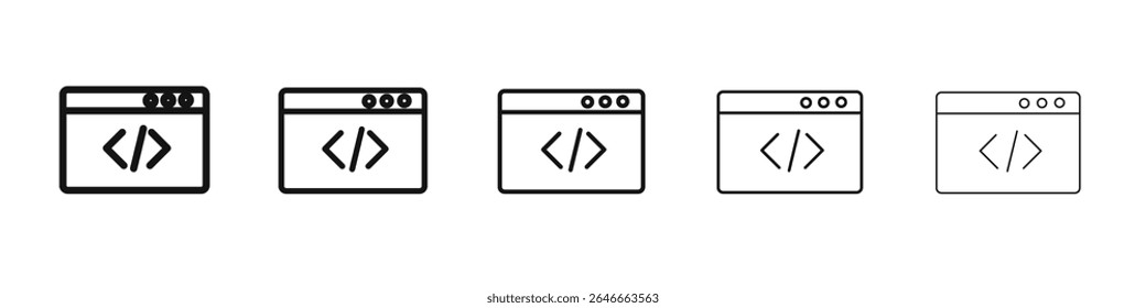 coding program icon black and white vector sign
