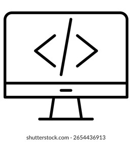 ícone do programa de codificação Vetor de sinal plano de contorno preto e branco