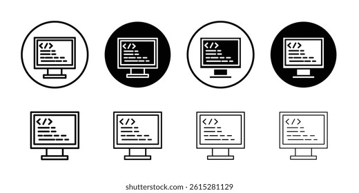 coding program icon Flat simple outline set