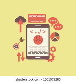 Coding, programming. App development, creation. Software, program code