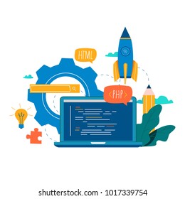 Coding, programming, application development flat vector illustration design