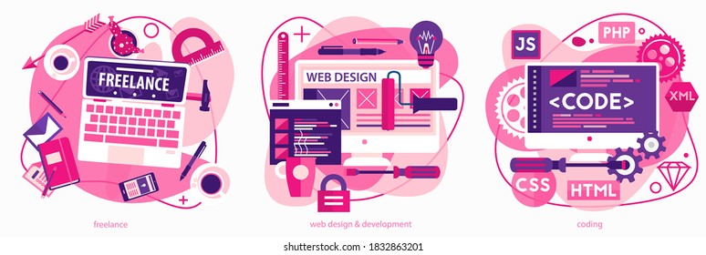 Coding, Programming, Scripting and Development Concept Banners