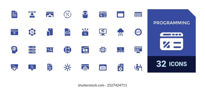 Coding and programming solid icons set. software development icons, filled icon collection, glyph for web and ui. Vector illustration. Editable and pixel perfect.