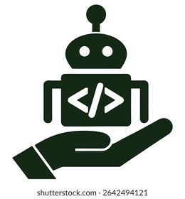 A coding robot held in hand symbolic of technological innovation and support