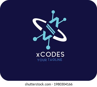 Coding satellite vector logo illustration. Tech company business LOGO. Programmer LOGO 