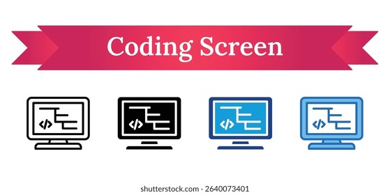 Coding Screen Multi Style - monitor displaying code symbols, indicating programming, development, or software engineering