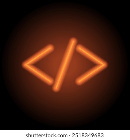 Codificando o vetor de ícones simples. Design plano. Néon laranja no fundo preto.ai