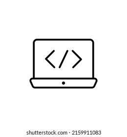 Coding symbol or development icon on computer screen. Trendy flat isolated outline symbol, sign for: illustration, infographic, logo, mobile, app, banner, web design, dev, ui, ux, gui. Vector EPS 10