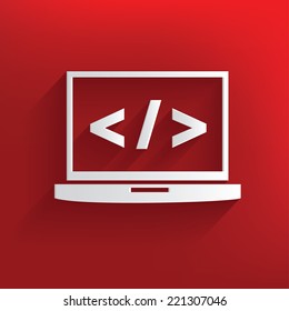 Coding symbol on red background,clean vector