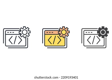 coding thin line icons. Vector illustration isolated on white. Editable stroke.