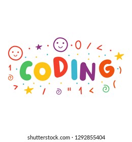 Coding. Vector badge. Hand drawn illustration on white background. 
