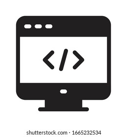 coding vector glyph flat icon 