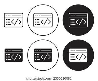 coding vector icon set. java script developer symbol. web program metadata source code sign. simple web page html code symbol in black color.