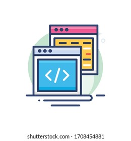 coding vector illustration.  Startup and new business filled outline icon. 