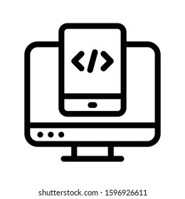 coding vector thin line icon 