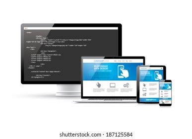 Coding websites to modern responsive electronic devices concept