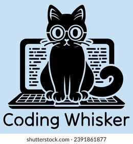 Coding Whisker - Geeky Cat with Glasses on Laptop Illustration - Programmer Pet