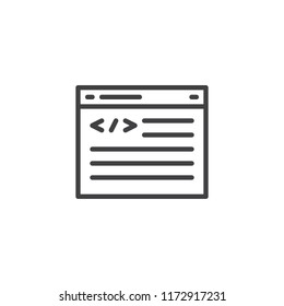 Coding window outline icon. linear style sign for mobile concept and web design. Programming simple line vector icon. Symbol, logo illustration. Pixel perfect vector graphics