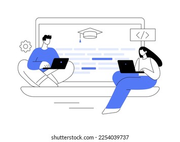 Coding workshop abstract concept vector illustration. Code writing workshop, online programming course, app and games development class, informatics lesson, software development abstract metaphor.