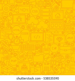 Coding Yellow Line Tile Pattern. Vector Illustration of Outline Seamless Background. Programming Skills.