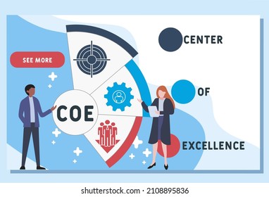 COE - Acrónimo del Centro de Excelencia. fondo de concepto de negocio. concepto de ilustración vectorial con palabras clave e iconos. ilustración con iconos para banner web, volante, página de inicio