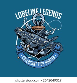 Coelacanth Fish in Colorful Vector Cartoon Illustration for sticker badge emblem t-shirt banner invitation