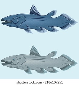 Coelacanth fish vector design, deep sea finfish, sport fishing fish