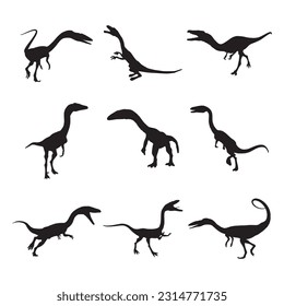 coelophysis silhouette set collection isolated black on white background vector illustration