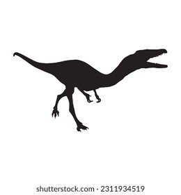 Coelophysiss. Theropoda dinosaur. Monochrome vector illustration of silhouette of prehistoric creature coelophysis isolated on white background.