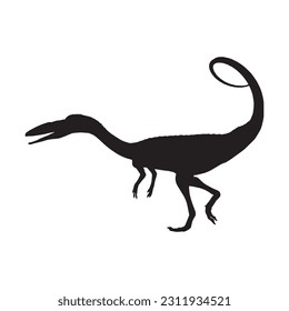 Coelophysiss. Theropoda dinosaur. Monochrome vector illustration of silhouette of prehistoric creature coelophysis isolated on white background.