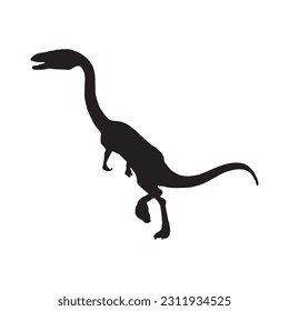 Coelophysiss. Theropoda dinosaur. Monochrome vector illustration of silhouette of prehistoric creature coelophysis isolated on white background.