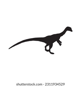 Coelophysiss. Theropoda dinosaur. Monochrome vector illustration of silhouette of prehistoric creature coelophysis isolated on white background.