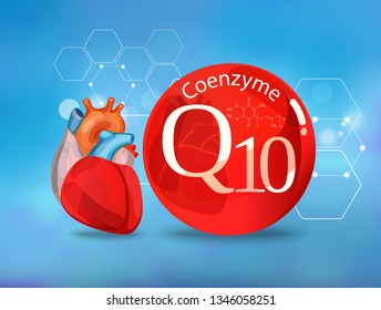 Coenzyme Q 10. Basics of healthy nutrition - heart health. Conceptual image