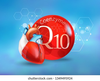 Coenzyme Q 10. Basics of healthy nutrition - heart health. Conceptual image