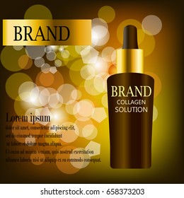 Coenzyme Q10. Anti age cream for face skin care with collagen serum. Cosmetic background with bottle. Vector illustration EPS 10 format