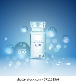 coenzyme q10 bottle hyaluronic cosmetics advertising design, vector infographics template