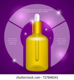 Coenzyme q10 in a bottle with a pipette. Vector image of vitamins. Organic cosmetics.  Extract of collagen.