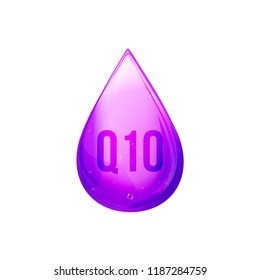 Coenzyme Q10 drop. Golden vector pill icon. Treatment drop capsule. Q10 skin care solution wellness