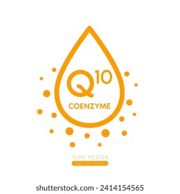 Coenzyme Q10 dropper icon orange with surrounding bubble collagen isolated on white background. Form simple line for designing medical beauty products. Symbol for use on advertising media. Vector.