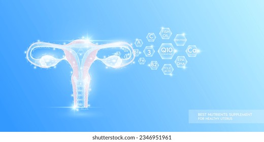 La omega 3 del aceite de pescado de la enzima Q10 y los minerales de vitaminas en hexágono absorbieron en el útero. Mejor suplemento de nutrientes para prenatales femeninos sanos. Atención médica de salud. Translucimiento de órganos humanos. Vector.