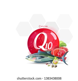 Coenzyme Q10. Healthy Eating. Natural Organic Products With A High Content Of Coenzyme Q10. Set