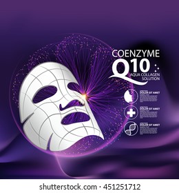 coenzyme q10 Mask Serum and Background Concept Skin Care Cosmetic.