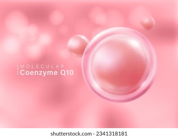 Coenzyme Q10 molecule floating in front of isolated pink background. Antioxidant properties, can build immunity and delay aging. Advertisement of food supplements, cosmetics, multivitamins.