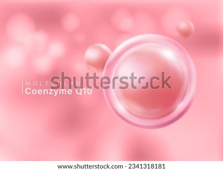 Coenzyme Q10 molecule floating in front of isolated pink background. Antioxidant properties, can build immunity and delay aging. Advertisement of food supplements, cosmetics, multivitamins.
