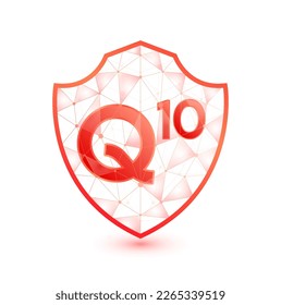 Coenzyme Q10 shield polygonal translucent red. Low poly triangle modern futuristic protection. Boost your immunity. Vector isolated on white background. Medical health immune innovation concept.