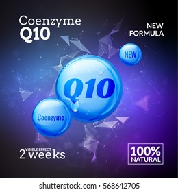 Coenzyme Q10. Supreme serum collagen oil drop vector design. Skin care essence droplet solution. Natural beauty treatment for health
