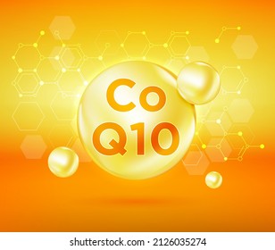 Coenzyme Q10 Vitamin On Yellow Background - Vector Illustration