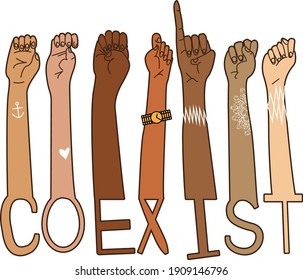 Coexist Diversity American Sign Language ASL Design